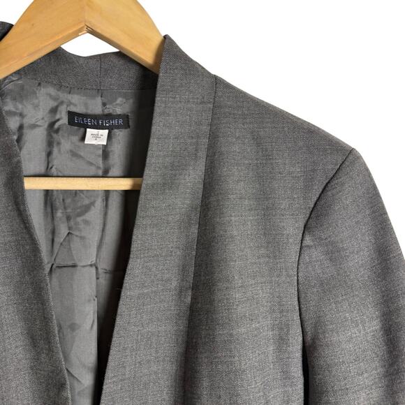 Eileen Fisher Gray Long Open Front Collarless Office Blazer Jacket Size Small - Picture 3 of 6
